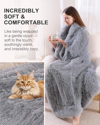 UINIU Super Soft Fluffy Fuzzy Faux Fur Sherpa Fleece Blanket Twin Size, Plush Thick Warm Blanket for Bed Couch, College Do...