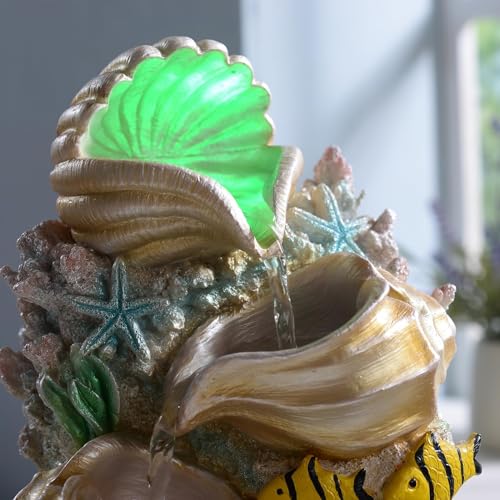 GOSSI Themed Coral Shell Fountain Tabletop Home Décor Indoor Desktop Fountains Perfect for Zen Waterfall Meditation Waterf...