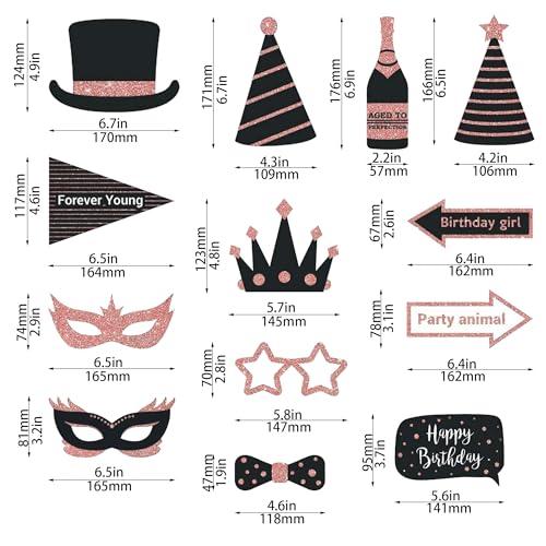 Party Birthday Photo Booth Props, 30Pcs Set of Happy Birthday Selfie Party Supplies with Real Glitter Cute Bday Designs fo...