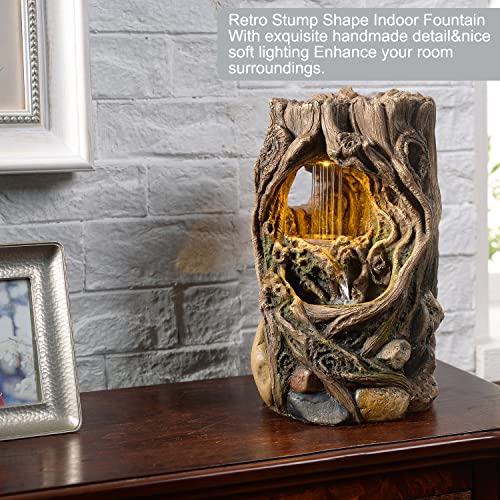 GOSSI Indoor Fountain Beautiful Stump Water Fountain Relaxation Raindrop Fountains Meditation Desk Fountain Artistic Water...