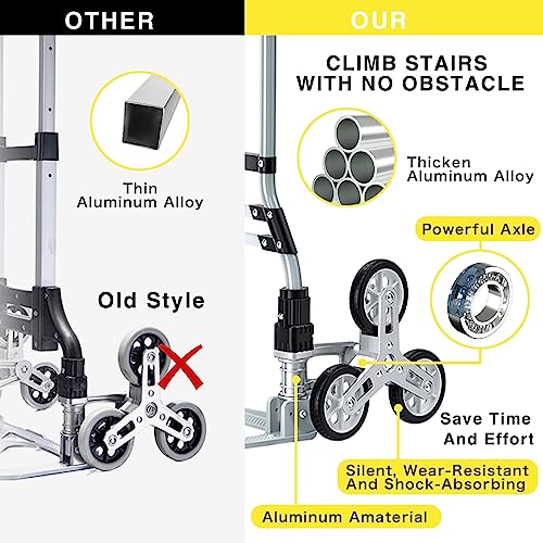 260 LBS Stair Climbing Cart, Aluminum Trolley Dolly for Stairs, Folding Hand Truck Dolly, Grocery Shopping Cart with Mute ...