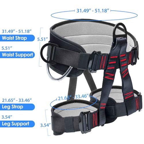 HandAcc Climbing Belts, Adjustable Thicken Professional Safety Belt, Climbing Gear for Tree Climbing, Fire Rescue, Roofin...