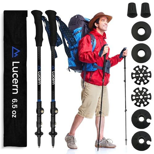 Lucern 6.5 oz Extreme Ultralight Anti-Shock Carbon Trekking Poles - Incredibly Durable, Supremely Comfortable, Optimally S...