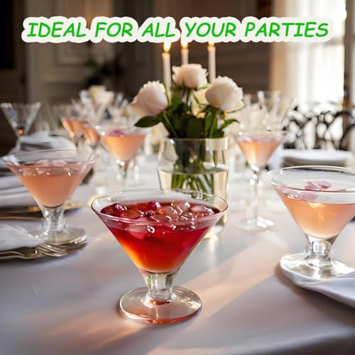 25 Pack Disposable Plastic Martini Glasses 5oz, Sturdy Mini Cocktail Cups for Champagne, Wine, Ice Cream, Unbreakable Clea...