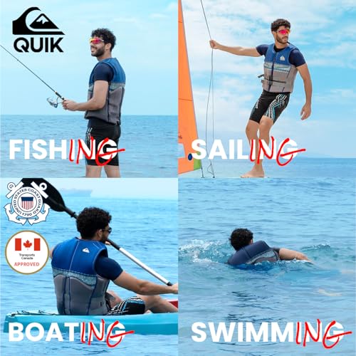 QUIKSILVER Men's Life Vest, USCG and Transport Canada Approved Type III PFD, Evoprene CGA Personal Flotation Device for Je...
