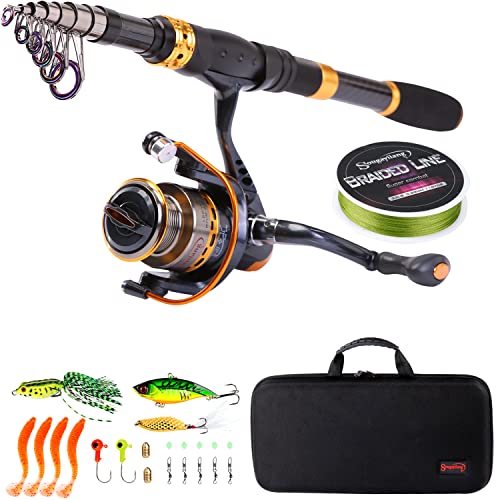 Sougayilang Fishing Rod Reel Combos Carbon Fiber Telescopic Fishing pole with Spinning Reel for Travel Saltwater Freshwate...