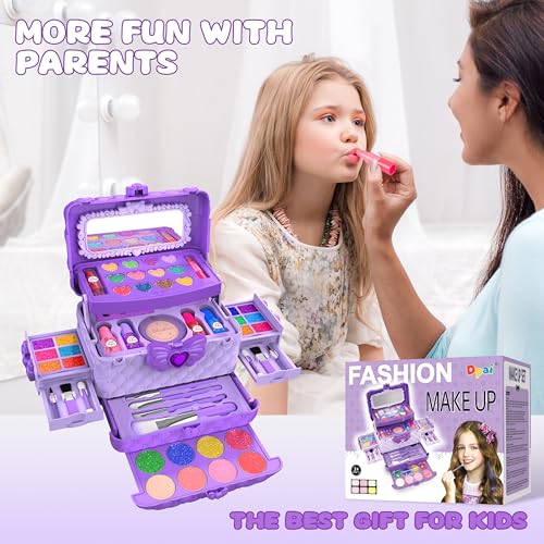 54 Pcs Kids Makeup Kit for Girls, Princess Real Washable Pretend Play Cosmetic Set Toys with Mirror, Birthday Gifts for 3 ...
