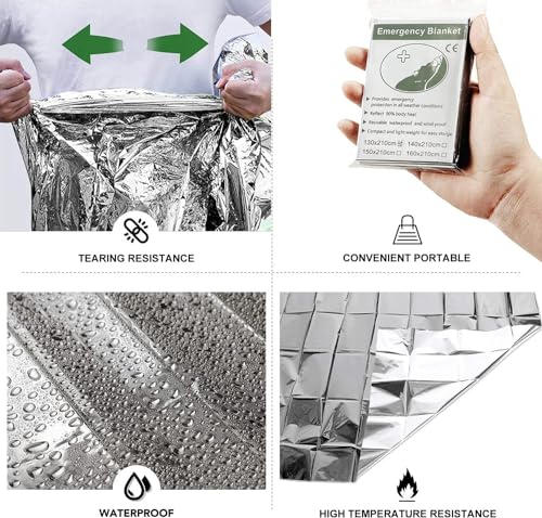 MIXIAO Emergency Foil Thermal Blanket (Pack of 25), 210 x 160 cm (82" x 63") Emergency shelter Survival Reflective Blanket...