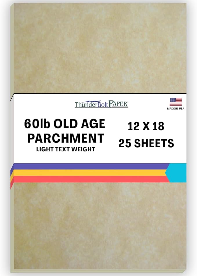 25 Old Age Parchment 60# Text (=24# Bond) Paper Sheets - 12 X 18 Inches Poster | Large Size - 60 Pound is Not Card Weight - Vintage Colored Old Parchment Semblance