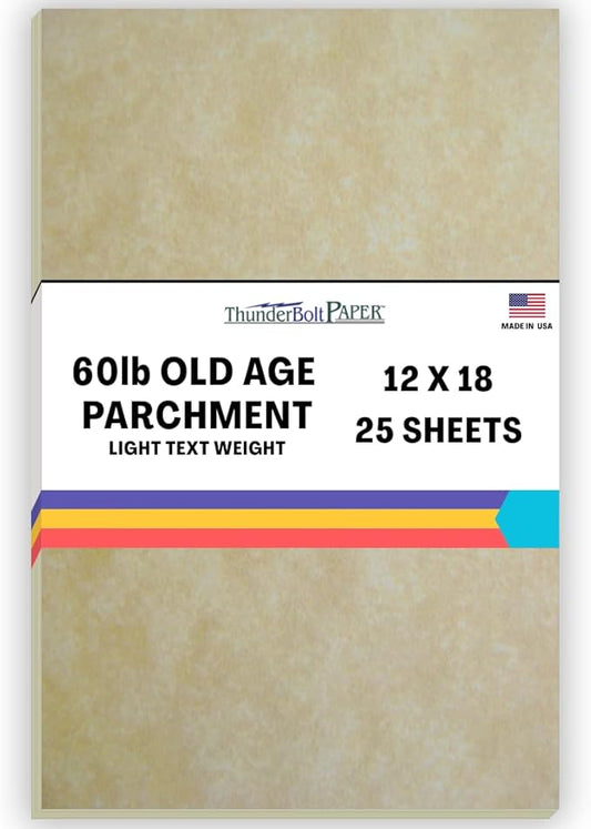 75 Old Age Parchment 60# Text (=24# Bond) Paper Sheets - 12 X 18 Inches Poster | Large Size - 60 Pound is Not Card Weight - Vintage Colored Old Parchment Semblance