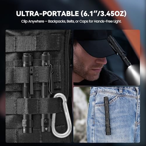 Guardtier ML70 1500 Lumen EDC Flashlight Rechargeable, Pen Style Self Defense Compact Tactical Flashlight with 2AA Dual Po...
