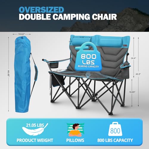 CXHSFNAL Oversized Double Camping Chair Heavy Duty Camping Loveseat Extra Tall 2 Person Lawn Chair for Adults Foldable Cam...