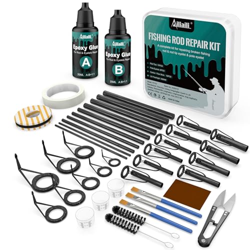 Ailiaili Fishing Rod Repair Kit - 3-IN-1 Fishing Pole Complete Supplies Kit for Rod Tips, Fishing Rod & Guide Eyelets Repl...