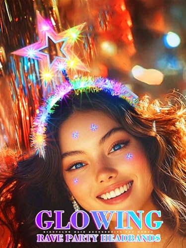 GENBREE Light Up Star Headbands Led Birthday Crown Headpiece Glow Rave Party Hair Accessories for Women