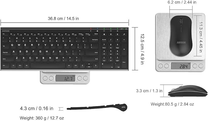 Arteck 2.4G Wireless Keyboard and Mouse Combo HW193MW162 Stainless Ultra Slim Full Size Keyboard and Ergonomic Mouse for Computer Desktop PC Laptop and Windows 11/10/8/7 Build in Rechargeable Battery