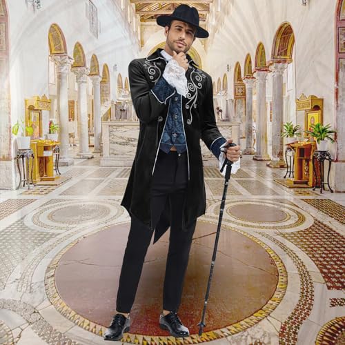 rumnigh Men Medieval Steampunk Tailcoat Jacket Gothic Victorian Frock Coat Uniform Halloween Party Cosplay Gentleman Costumes