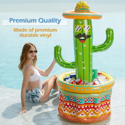 Jasonwell Inflatable Pool Party Cooler - Fiesta Cactus Ice Bucket Luau Hawaiian Tropical Beach Themed Birthday Easter Part...