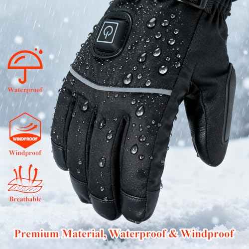 Heated Gloves for Men Women - 5000mAh Rechargeable Heated-Gloves with Touchscreen Waterproof, Upgrade Non-Slip Electric Heating Glove for Winter Outdoor Cycling Camping Skiing Fishing Hiking Hunting