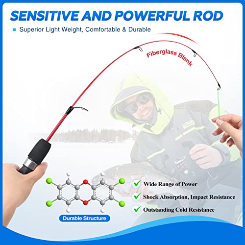 PLUSINNO Ultralight Ice Fishing Rod and Reel Combo, 25”/26”/27”/28” Sensitive Ice Fishing Pole Ice Fishing Gear for Walley...