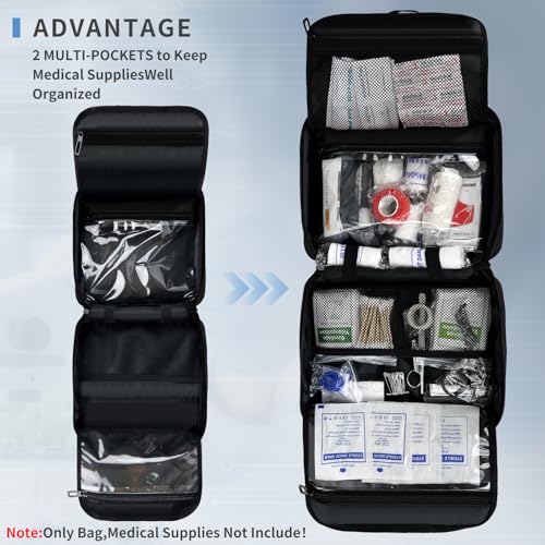 NENYX First Aid Bag Empty, Compact and Portable Medical Supplies Organizer with Multiple Compartments, Emergency Trauma Ba...