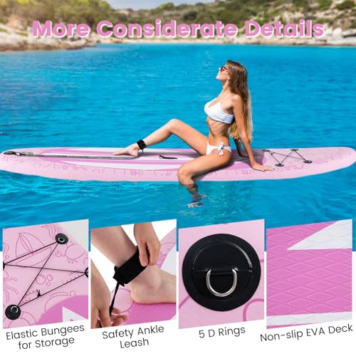 KOTEK 10FT/11FT Inflatable Paddle Board, SUP Paddleboard with Hand Pump, Safety Leash, Repair Kit, Carry Bag, Non-Slip EVA...