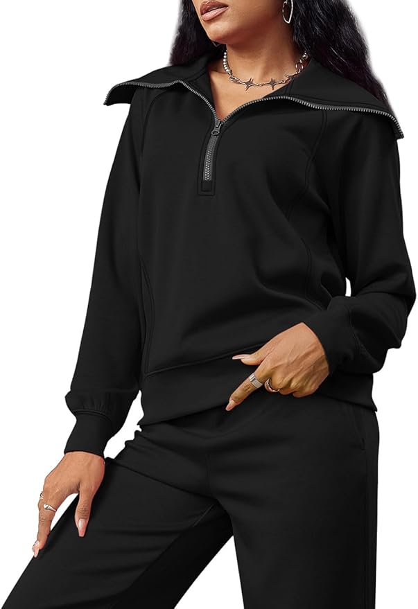 XIEERDUO Lounge Sets For Women 2025 Half Zip Sweatshirt And Wide Leg Sweatpant 2 Piece Outfits Sweatsuit Tracksuit