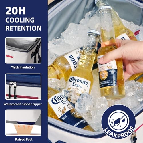 ADDIMOR 40Can Collapsible Cooler Box, Versatile Insulated Leakproof Cooler Bag with Hard Inserts and 4 Cup Holders, Large ...