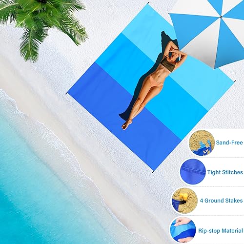 BYDOLL Beach Blanket Waterproof Sandproof 78''×81'' 1-5 Adults Oversized Lightweight Large Picnic Mat Waterproof Sandproof...