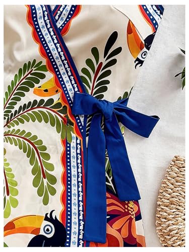 SOLY HUX Women's Tropical Print Mini Dress Summer Wrap V Neck Bow Tie Vacation Dresses