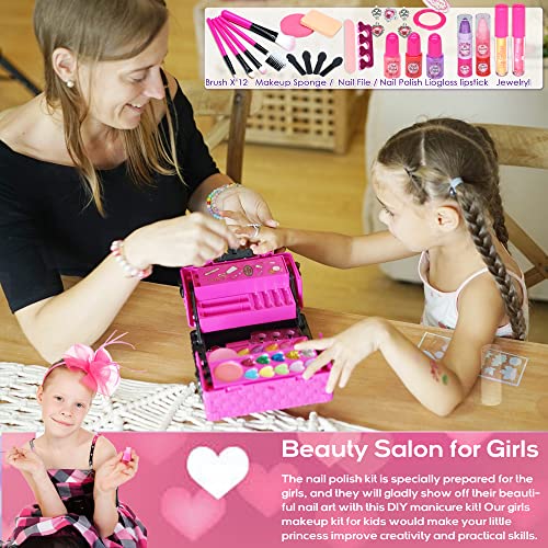 Kids Makeup Kit for Girl - 52 PCS Safe and Washable Makeup for Kids, Real Girls Makeup Kit, Toddler Makeup Kit with Cosmet...