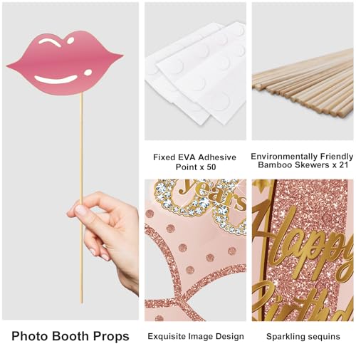 Kuxriox 21Pcs 80th Birthday Photo Booth Props for Women, Pink Rose Gold Vintage 1946 80 Birthday Selfie Props Kit with Sti...
