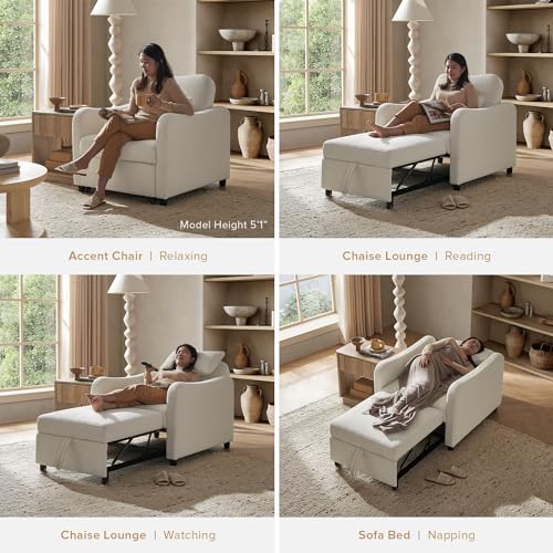 mopio Sophie 4-in-1 Convertible Sleeper Chair Bed, Accent Chair, Chaise Lounge, Comfy Reading Armchair, Pull Out Sofa Bed ...