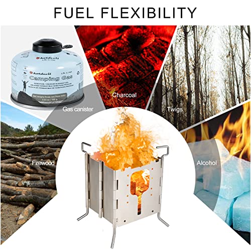 Hotdevil Camping Solo Stove Stainless ALL-Fuel Folding Backpacking Stove Single Burner Fire Pit Portable Butane Fuel Stove...