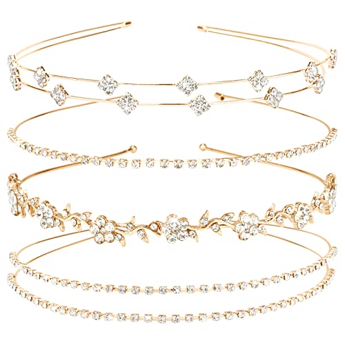 Jaciya Gold Bridal Headband 4 Pieces Rhinestone Headbands Crystal Flower Girl Leaves Crown Head Band Tiara Wedding Hair Ac...