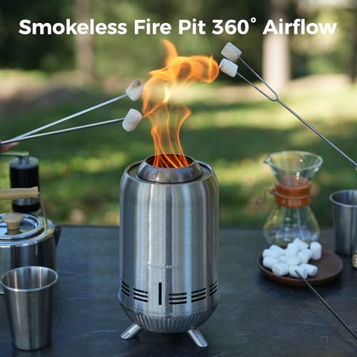 Camping Stove 3 Burner 20400 BTU Propane Portable Stove with 6.4 * 12IN Smokeless Tabletop Fire Pit with Stand