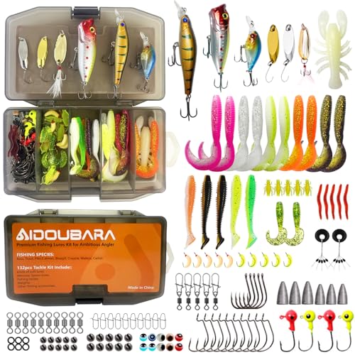 Fishing Lures kit, 132pcs Tackle Box Kit Included Crankbaits, Spoon, Hooks, Weights & Other Accessories, Freshwater & Salt...