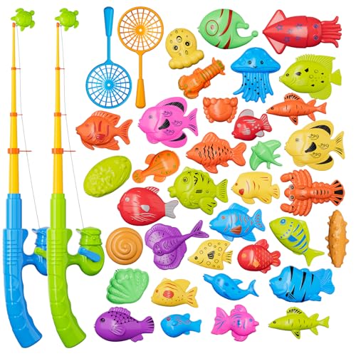 Magnetic Fishing Pool Toys Game for Kids Toddlers, Water Table Bathtub Toy with Pole Rod Net Plastic Floating Fish, Water ...