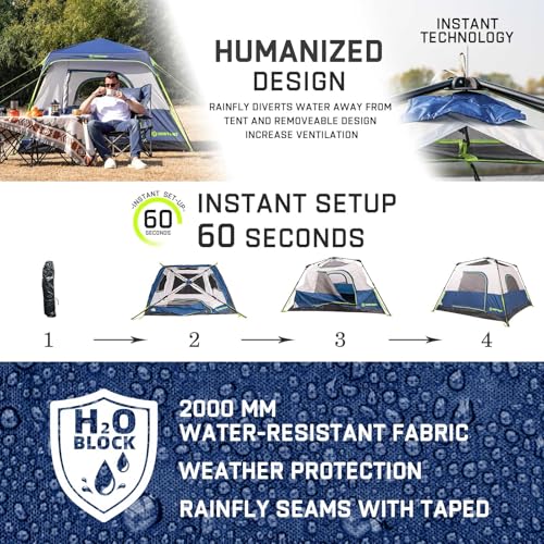 HINSTANT 4/6/8 Person Instant Tent, Waterproof Pop Up Tents for Camping with Rainfly, 60 Seconds Easy Setup, Automatic Cab...