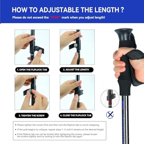 Trekking Poles Collapsible Hiking Poles - 2 Pack Adjustable Aluminum Hiking Sticks, Lightweight Walking Sticks for Women, ...