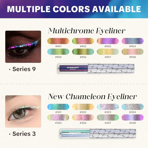 CHARMACY Chameleon Glitter Liquid Eyeliner, Metallic Shade Color Shift Eye Liner, Highly Pigmented, 24H Long-Lasting, Wate...