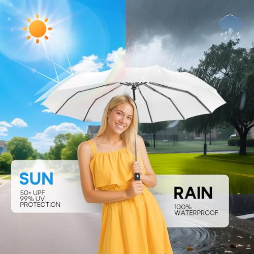 EZIYIN Travel Compact Umbrella, Folding Travel Umbrella for Rain and Shine Small, Windproof Automatic Open/Close, Portable...