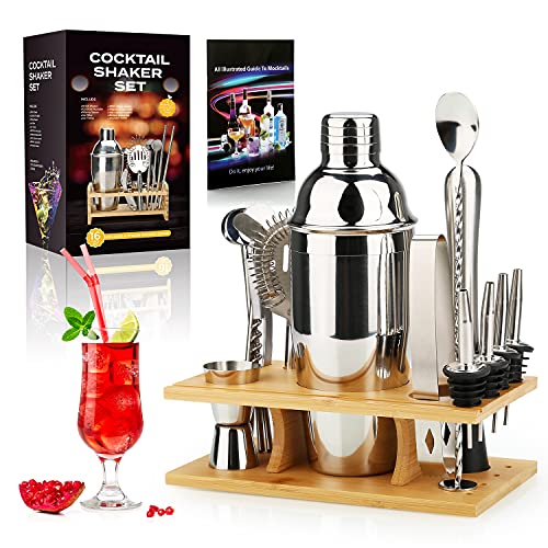 25 oz Cocktail Shaker Set 16 Pcs Mixology Bartender Kit with Stand - Professional Stainless Steel Bartending Kit - Perfect...