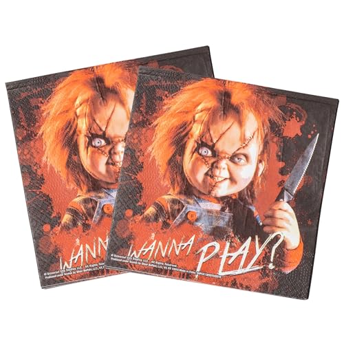 Silver Buffalo Chucky's Face Party Supplies Set, Party Pack Paper Plates Cups Napkins, 60-Pieces