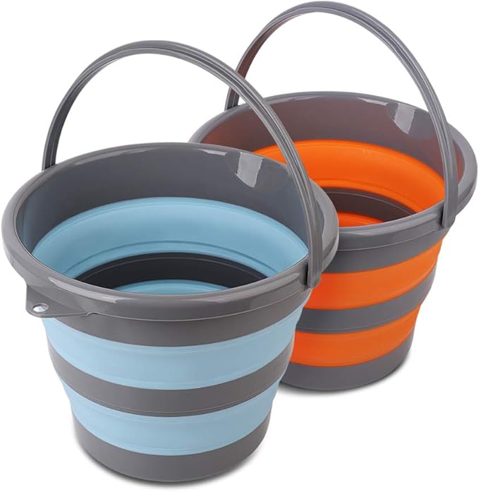 2 Pack Collapsible Plastic Bucket with 2.6 Gallon (10L) Each, Foldable Round Tub for House Cleaning, Space Saving Outdoor ...
