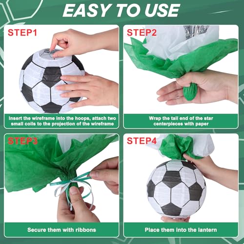 36 Pieces Soccer Paper Lanterns Centerpieces Decorations 8'' Soccer Lanterns Table Centerpieces with Metallic Foil Centerp...