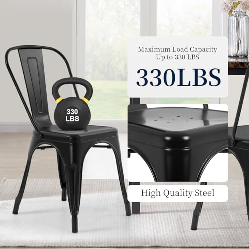 FDW | Metal Dining Chairs | Set of 4 | Black | Stackable Tolix Side Chairs with Backrest | Scratch-Resistant | Non-Slip Fe...