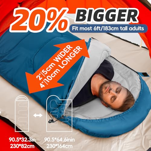 MEREZA Sleeping Bags XL for Adults Cold Weather Mens Large Wide Sleeping Bag for Big and Tall Girls Boys with Compression ...