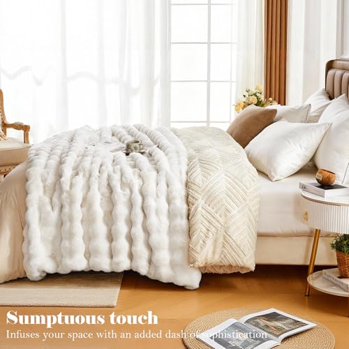Faux Fur Throw Blanket for Couch, 1000 GSM Cozy Fuzzy Fluffy Soft Plush Thick Bubble Sherpa Blanket for Sofa Bedroom Livin...