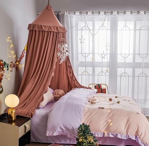 VETHIN Bed Canopy for Girls,Princess Round Dome Dreamy Mosquito Net Bedding Girls Room Castle Play Tent Hanging House Deco...