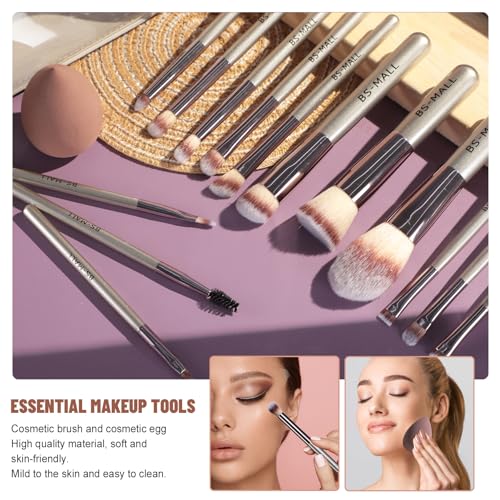 Travel Makeup Brush Set BS-MALL 14 Pcs with 1 Pcs Makeup Sponge – Essential Foundation Powder Concealers, Eye Shadows, Blu...